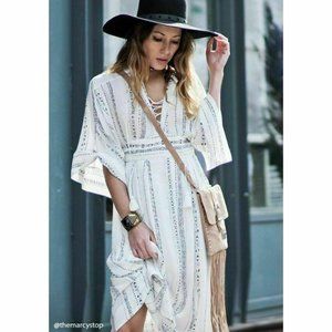 Forever 21 Ivory Contemporary Lace-Up Maxi Dress